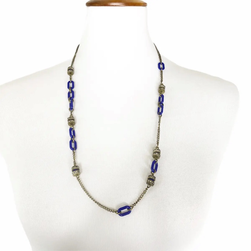 J Crew Royal Blue Plastic Link Rhondelles Necklace